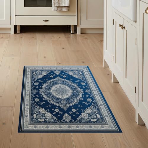 3'x5' Blue Deep Medallion Prayer Design Washable Throw Rug - color: Blue/Pattern 12, size: 3' x 5' (Rectangular)
