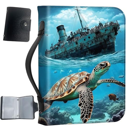 PU Leather Bible Cover with Handle & Pockets, Large Capacity Bible Case, Water-Resistant Scripture Organizer Bag with Bonus Card Holder, Christian Gift for Women & Men, Majestic Sea Turtle - color: Majestic Sea Turtle