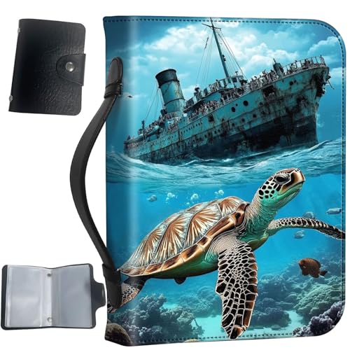 PU Leather Bible Cover with Handle & Pockets, Large Capacity Bible Case, Water-Resistant Scripture Organizer Bag with Bonus Card Holder, Christian Gift for Women & Men, Majestic Sea Turtle - color: Majestic Sea Turtle