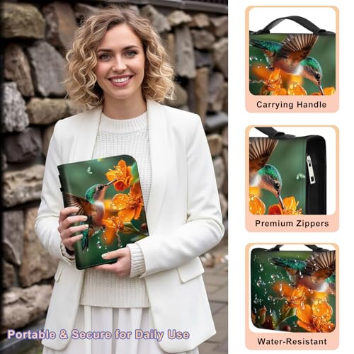 PU Leather Bible Cover with Handle & Pockets, Large Capacity Bible Case, Water-Resistant Scripture Organizer Bag with Bonus Card Holder, Christian Gift for Women & Men, Hummingbird - color: Hummingbird