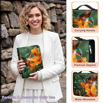 PU Leather Bible Cover with Handle & Pockets, Large Capacity Bible Case, Water-Resistant Scripture Organizer Bag with Bonus Card Holder, Christian Gift for Women & Men, Hummingbird - color: Hummingbird