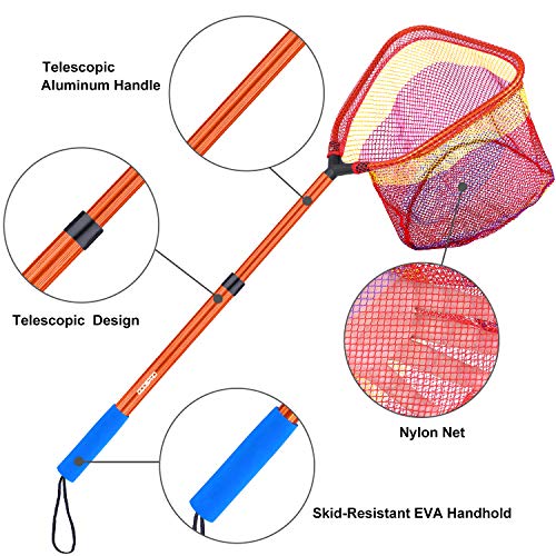 Kids Fishing Net - Telescoping Bait, Minnow, and Butterfly Net With 11.4" Depth, Handle Extends to 30" for Easy Catch and Release - color: Orange-1pack
