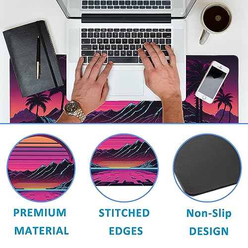 Mouse Pad,Retro Sunset Desk Mat for Desktop,Desk Pad with Non-Slip Base and Stitched Edge,Extended Mousepad for Office and Home 35.4X15.7 Inch - color: Retro Sunset