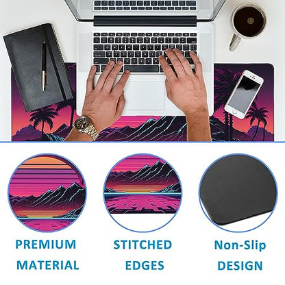 Mouse Pad,Retro Sunset Desk Mat for Desktop,Desk Pad with Non-Slip Base and Stitched Edge,Extended Mousepad for Office and Home 35.4X15.7 Inch - color: Retro Sunset