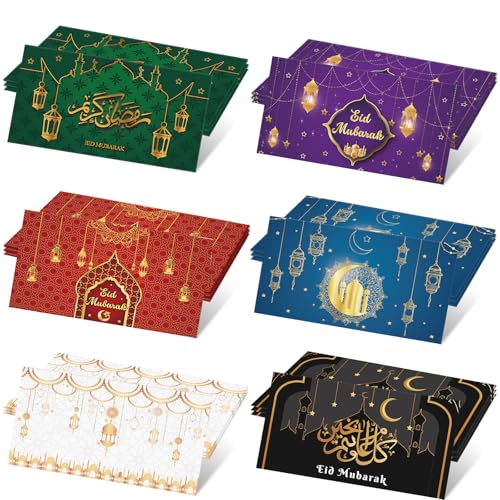 JULMELON 24 Pcs Eid Mubarak Envelopes Eid Gifts Cards Holders 6 Styles Ramadan Pocket Envelope for Money Islamic Muslim Ramadan Mubarak Cards for Kids Gifts(6.5 x 3.5 in)