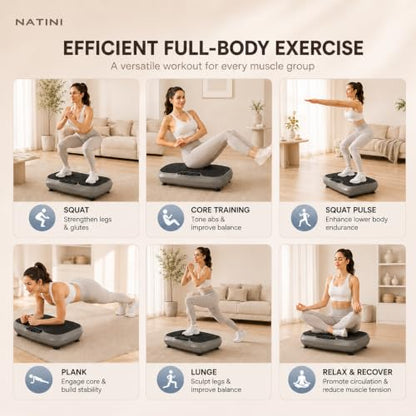 Natini Vibration Plate Exercise Machine - Power Vibrating Plate for Lymphatic Drainage,Whole Body Workout Machine for Women Weight Loss Home Fitness, - style: Com Grey