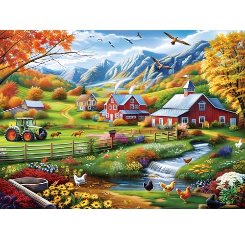Puzzles for Adults 500 Pieces,Fall Country Farm Chicken Theme Jigsaw Puzzle - color: Farm