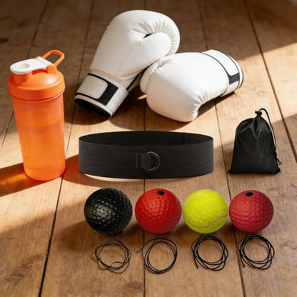 Boxing Training React Ball Punching Speed Reaction | Boxing React Ball Headband for Bedroom Travel Dorm Gym Men Women Beginners Teens Professionals - color: four balls 2
