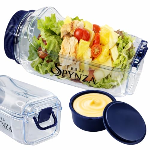Salad jar with side opening , storage container with Dressing Cup – Leakproof Portable Salad Container with Dressing Cup & Lid, Lid-to-Bowl Design for Office, Gym, Travel, Picnic - Denim Blue - color: Denim Blue