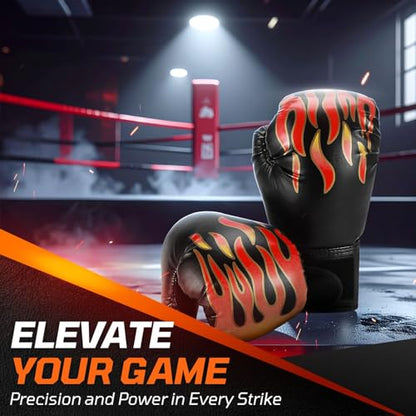 Flexzion Boxing Gloves for Kids 4oz – Training Punching Bag Mitts, Kid Boxing Gloves with Faux Leather & Wrap-Around Wrist Protection for Boys & Girls Ages 3-8 Years - color: Black Blaze