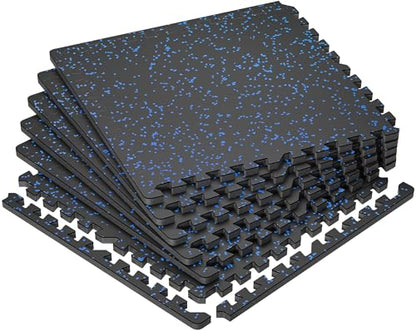 SUPERJARE 0.79'' Extra-Thick Exercise Equipment Mats, 6 Pcs 24 Sq Ft Rubber Top Floor Tiles with High Density EVA Foam, Interlocking Gym Flooring for Home Gym, Protective Workout Mat, Black/Blue - size: 6 Tiles (24 Sq Ft)