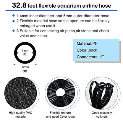 32.8 feet Aquarium Airline tubing Hose 10 air Stone for Fish Tank 10 Aquarium one Way air Check Value for Fish Tank 10 Aquarium Suction Cups 5 Each Aquarium air Controller and I T Hose connectors - size: 32.8 feet aquarium tubing with 46 kits