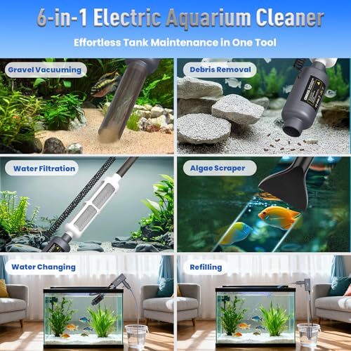 Cordless Aquarium Gravel Cleaner: 36W Electric Fish Tank Vacuum Cleaner | Rechargeable & 4 Adjustable Suction, Anti-Clog for Debris Clean & Sand Washing,Automatic Water Changer for 10-75 Gallon Tank