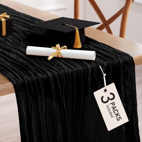 Pureegg 3 Pack Cheesecloth Table Runner 120 Inch Black - color: Black, size: 120" - 3 Packs