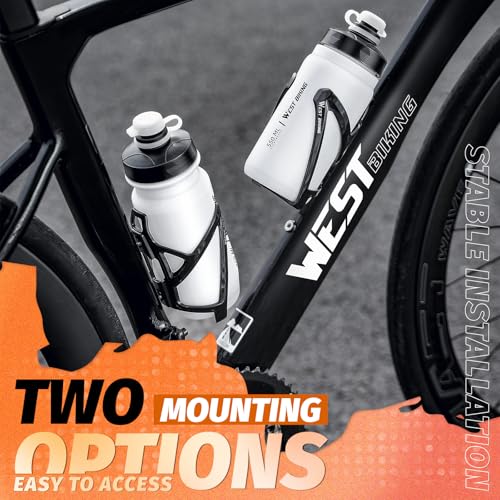 West Biking Bike Water Bottle Cages Ultra-Light Durable PC Bicycle Bottle Holder with Screws Tool, Easy Installation Bicycle Drink Cup Holders Cycling Kettle for MTB Road Bikes - color: Black