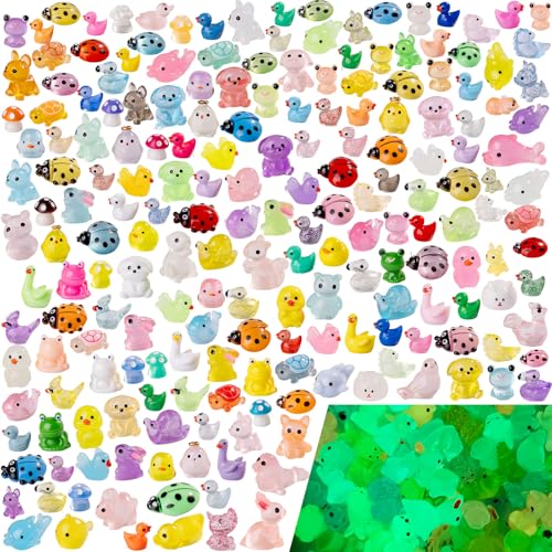 200 pcs Luminous Mini Resin Animals Many Styles Variety Tiny Animals Figures Miniature Little Small Animal Figurines Bulk for Micro Fairy Garden Landscape Accessories Hide Crafts Decor Aquarium - color: Animals-200p
