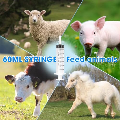 60ml Syringe for Liquid,5 Pack Large Plastic Syringes with Adapters and Cap,Individually Sealed Syringe for Feeding,Irrigation Water and Scientific Labs - size: 60ML