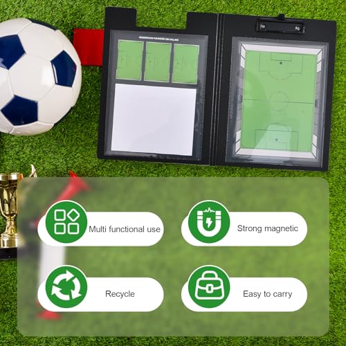 Coaches Soccer Clipboard Coaching Board Magnetic 2026 Updated | Football Tactics Board with Team Members Magnets, 2 Marker Pens, Dry Erase, Portable Folder-style