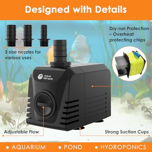 AquaMiracle Submersible Water Pump Aquarium Water Pump with Flow Control, Pond Pump Fountain Pump for Pond, Fountain, Waterfall, Statuary, Water feature, Hydroponics (400GPH, 25W) - size: 400GPH, 25W