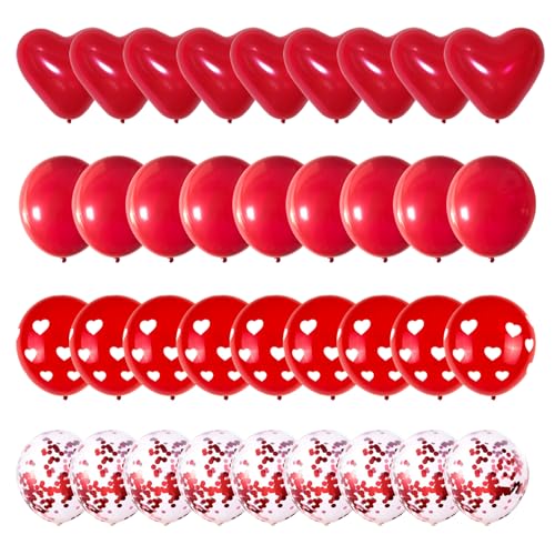 75 PCS Valentines Day Balloons with Red Heart Balloons and Printed Confetti Latex Balloons for Valentine’s, Proposal, Wedding Party Romantic Decorations - color: Red Heart
