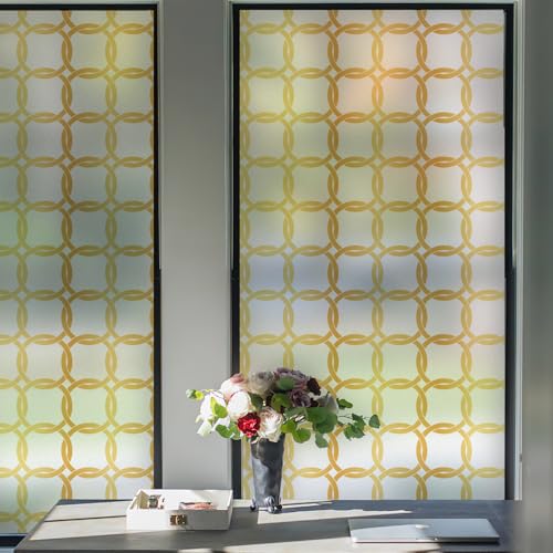 DKTIE Celtic Knot Seamless Pattern Full Privacy Window Film | French Doors Stained Glass Look Art Deco Background Japanese Overlap Circle Net (C649, 17.7'' x 78.7'') - color: C649, size: 17.7'' x 78.7'' (with tools)