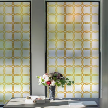 DKTIE Celtic Knot Seamless Pattern Full Privacy Window Film | French Doors Stained Glass Look Art Deco Background Japanese Overlap Circle Net (C649, 17.7'' x 78.7'') - color: C649, size: 17.7'' x 78.7'' (with tools)