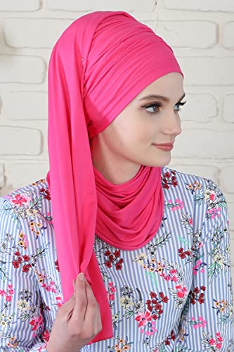 Aisha's Design Instant Hijab Scarves for Women, 95% Cotton Pretied Bonnet Turban Easy to Wear Cotton Headscarf - color: Fuchsia