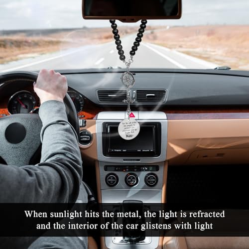 Wevdn Cross Car Charm, Rear View Mirror Christian Cross Charm with Compass Bead Chain, Religious Pendant for He Will Order His Angels to Protect You Wherever You Go Psalm 91:11