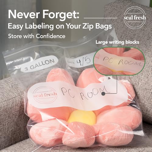 Seal Fresh 3 Gallon Large Plastic Storage Bags – 16" x 18" (15 Count) – Reusable XXL Extra Large Clear Jumbo Zip Bags with Sealable Zipper Top For Clothes, Travel, Moving - size: 3 Gallon - 15 Pack