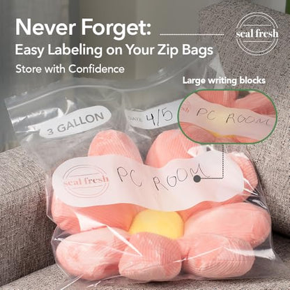 Seal Fresh 3 Gallon Large Plastic Storage Bags – 16" x 18" (30 Count) – Reusable XXL Extra Large Clear Jumbo Zip Bags with Sealable Zipper Top For Clothes, Travel, Moving - size: 3 Gallon - 30 Pack