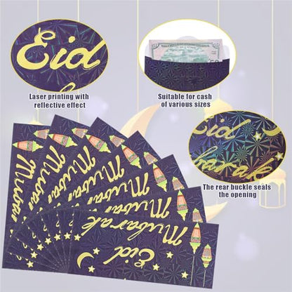 18pcs Eid Mubarak Envelopes for Money, 7 x 3.1 Inch Eid Al-Adha Gift Cards Ramadan Kareem Money Holder Pocket Cash Packet Ramadan Greeting Cards Envelope for Muslim Party Celebrations Decorations