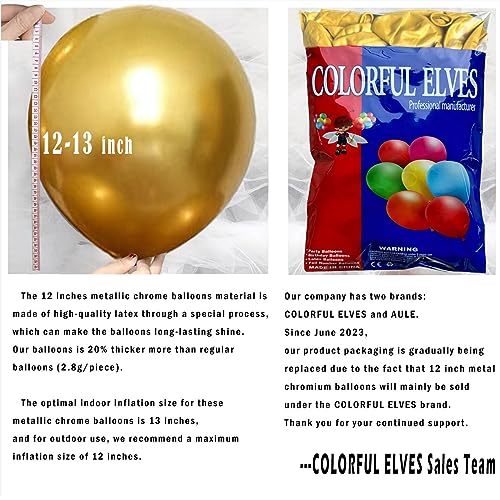 12 Inch 100 Pcs Latex Metallic Chrome Balloons Helium Shiny Thicken Balloons Party Decoration (Gold) - color: Gold