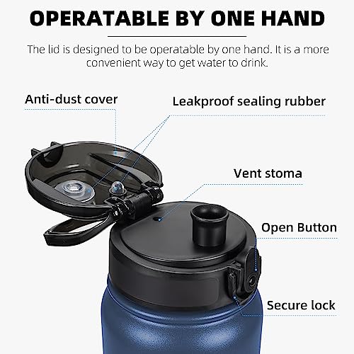 Fanhaw 32 oz Insulated Stainless Steel Water Bottle with Anti-Dust Chug Lid, Leakproof Vacuum Sports Bottle for Kids, Teens & Adults, Back to School Essentials (Navy Blue) - color: Navy Blue, style: 32 Ounces
