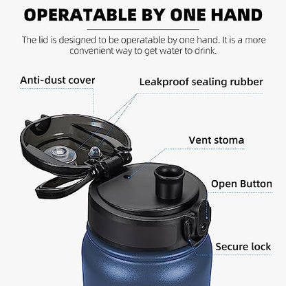 Fanhaw 32 oz Insulated Stainless Steel Water Bottle with Anti-Dust Chug Lid, Leakproof Vacuum Sports Bottle for Kids, Teens & Adults, Back to School Essentials (Navy Blue) - color: Navy Blue, style: 32 Ounces