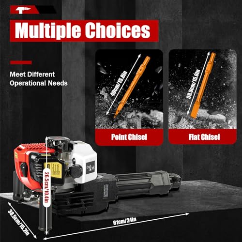 1900W 52CC Gas Powered Demolition Jack Hammer Concrete Breaker, 2 Stroke Air Cooling Gasoline Hammer Drill Tool with 2 Chisels for Building Construction and Ice Breaking Region