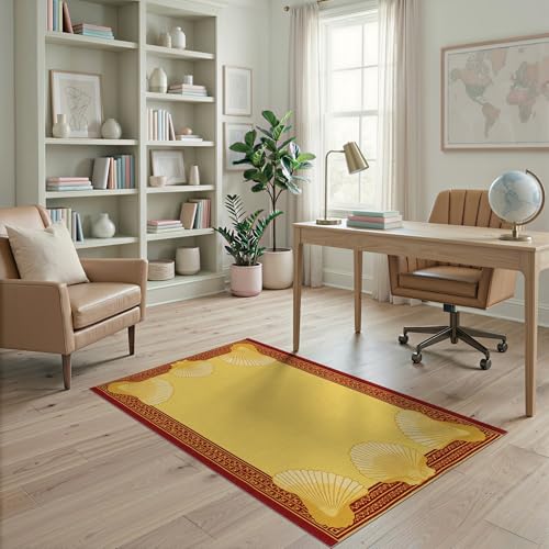 4'x6' Washable Traditional Shell Accent Rug, Burgundy Non-Shedding Small Carpet Pet Friendly & Non-Slip for Playroom, Bedroom, Reading Nook | Ref:1952505 - color: Beige/Pattern 24, size: 4' x 6' (Rectangular)