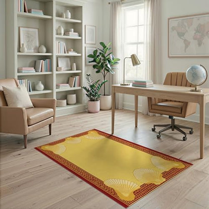 4'x6' Washable Traditional Shell Accent Rug, Burgundy Non-Shedding Small Carpet Pet Friendly & Non-Slip for Playroom, Bedroom, Reading Nook | Ref:1952505 - color: Beige/Pattern 24, size: 4' x 6' (Rectangular)