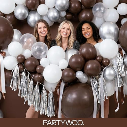 PartyWoo 다크 브라운 풍선 152피스 다양한 사이즈 45.7cm(18인치), 30.5cm(12인치), 25.4cm(10인치), 12.7cm(5인치) 보헤미안 커피 뉴트럴 가을 풍선 아치 키트 처녀 베이비 샤워 기념일 생일 파티 장식용 브라운-F20 - color: 브라운-f20