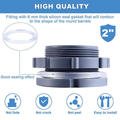 Outus 2 Inch PVC Bulkhead Fitting for Rain Barrel and Water Tank | Threaded Locknut and Washer Included, Fits Pond Aquarium Cistern, Leak-Proof Seal