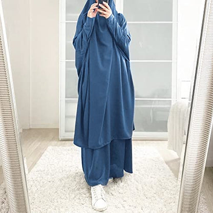 Women's Muslim Prayer Dress Hijab Scarf Eid Prayer Jilbab Khimar Niqab Burka Abaya Maxi Islamic Arabian Modest Cardi Robe - color: Blue