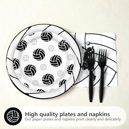Grencian 96Pcs Volleyball Party Decorations Volleyball Paper Plates and Napkins Sports Theme Disposable Tableware for Girls Birthday Party Supplies Serves 24 - style: Volleyball Party