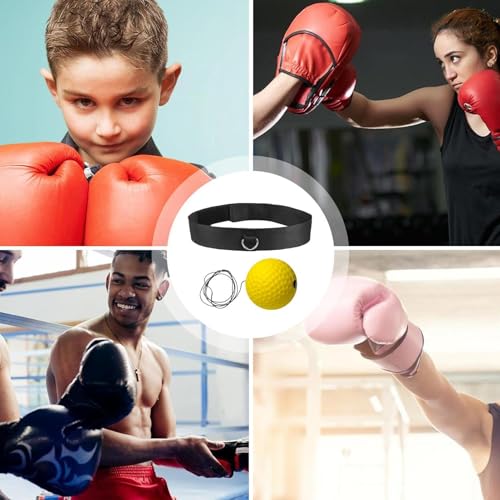 Boxing Ball with Headband, Boxing Reflex Ball Headband Set | React Reflex Ball for Adult Training | Indoor Outdoor Fitness Equipment - color: Yellow