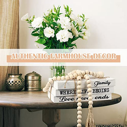Jetec 3 Pcs Decorative Display Books White Home Decor Coffee Table Faux Stacked Fake Decorative Books with Wood Bead Tassels for Shelves Kitchen Entryway Living Room, 58 Inch, Family Where Life Begins - style: Family Where Life Begins