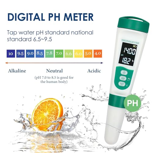 5-in-1 Digital pH Meter, Highly Accurate Water Quality Tester with Backlight Screen, pH/EC/TDS/Salinity/Temp Meter, 0.01 Resolution pH Tester, TDS Meter for Drinking Water, Pool, Aquarium