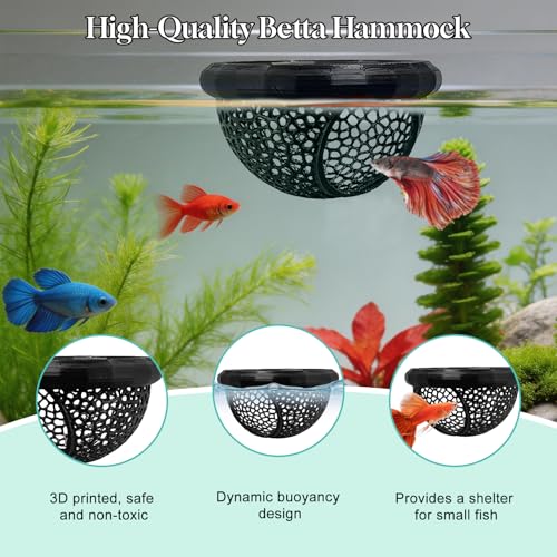 Floating Betta Hammock & Fish Toys Set,7Pcs Betta Fish Tank Accessories Mirror and Exercise Ring with Leaf Hammock Simulates Natural Habitat Comfortable Resting for Betta, Shrimp & Small Fish