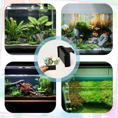 Hanging Aquarium Plant Holder, 5 Holes Plastic Aquatic Plant Cups, Fish Tank Plants Holder with Long Hook, Plants Basket for Aquarium Decoration on Top of Tank