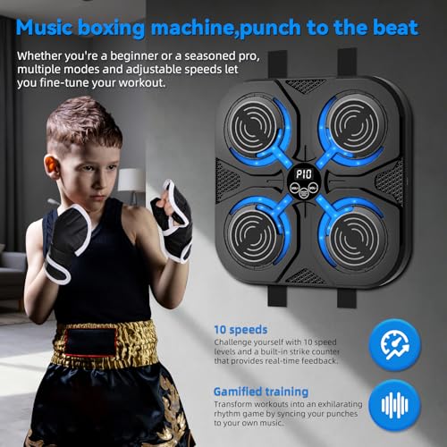 SoftGym Music Boxing Machine,Interactive Punching Trainer with LED Lights,Large Wall Mounted Boxing Target with Gloves for Home Gym,Cardio Workout Equipment for Adults and Kids