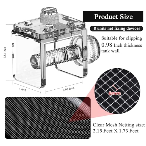 DIY Aquarium Hood 8pcs Aquarium Fish Tank Hood Screen Cover net Clip Holder and 2.15 Feet X 1.73 Feet Aquarium lid top net Kits Suitable for Rimless and rimed Tank