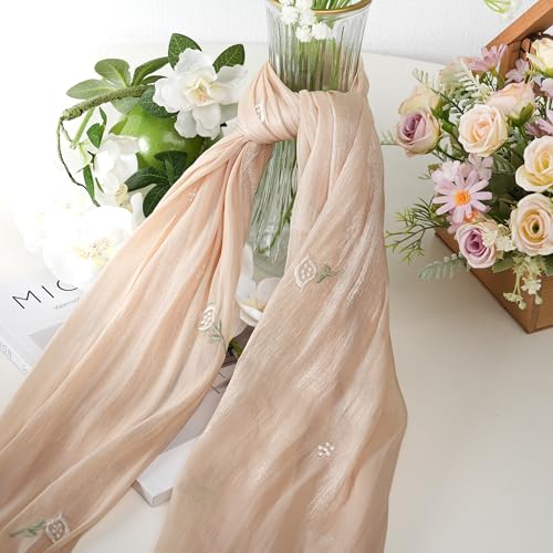 Shinny Threat Hijab Flower Embroidery Shawl Scarf Summer Cool Headwrap | Shinny Threat, Flower Embroidery - color: Light Yellow