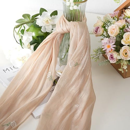 Shinny Threat Hijab Flower Embroidery Shawl Scarf Summer Cool Headwrap | Shinny Threat, Flower Embroidery - color: Light Yellow